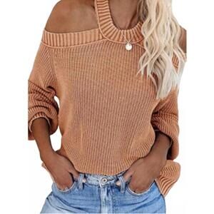NEW ESLEY COLLECTION off shoulder long sleeves knit top in ginger